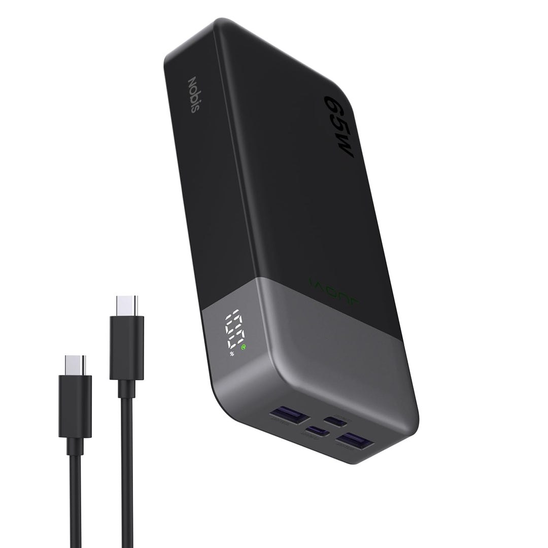 NOBIS 65W Power Bank 20000mAh, Power Bank USB C*2 (In/Out) & USB-A*2,Powerbank Schnellladefunktion P
