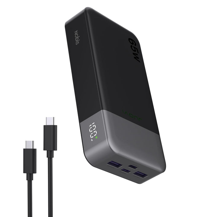 NOBIS 65W Power Bank 20000mAh, Power Bank USB C*2 (In/Out) & USB-A*2,Powerbank Schnellladefunktion P