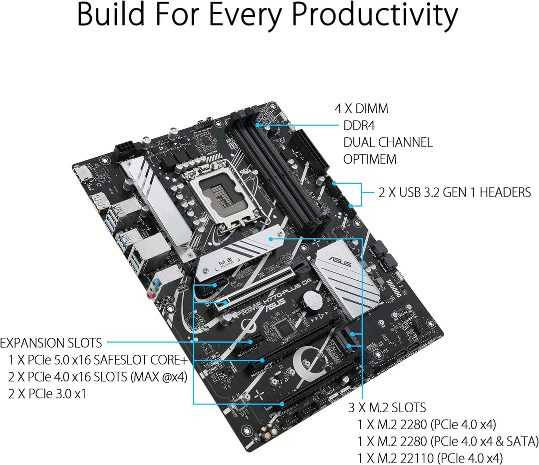 ASUS PRIME H770-PLUS D4 Gaming Mainboard Sockel Intel LGA 1700 (Intel H770, ATX, DDR4 Speicher, 3x P