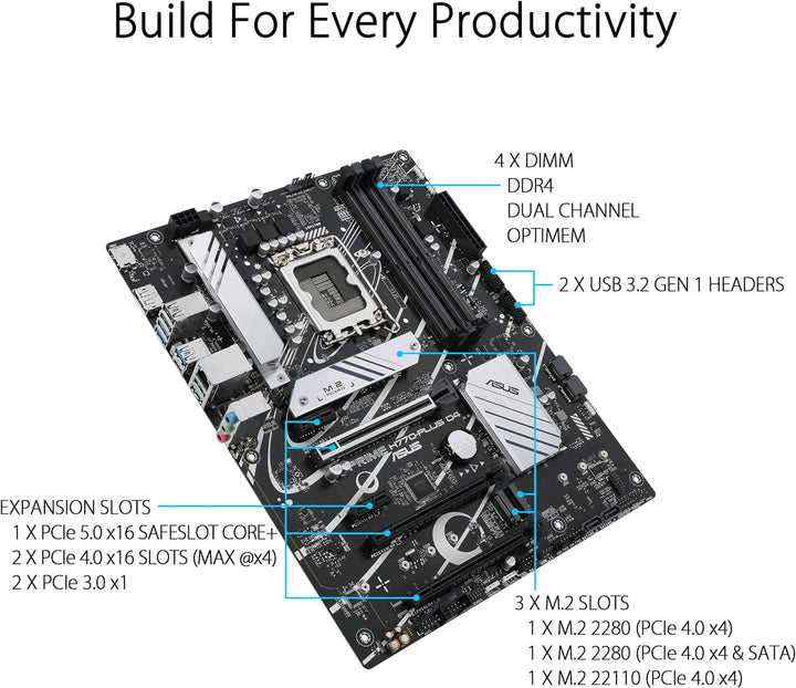 ASUS PRIME H770-PLUS D4 Gaming Mainboard Sockel Intel LGA 1700 (Intel H770, ATX, DDR4 Speicher, 3x P