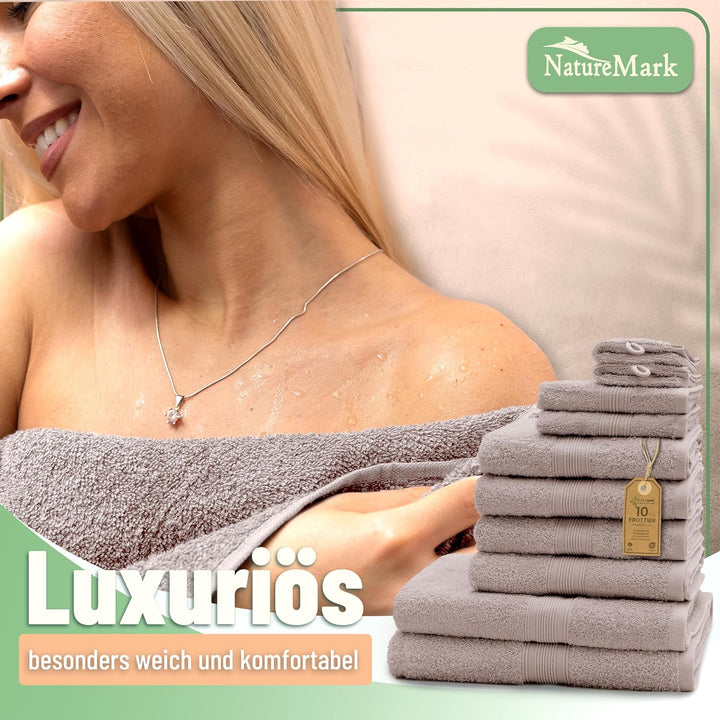 GREEN MARK Textilien 10 TLG. FROTTIER Handtuch-Set mit verschiedenen Grössen 4X Handtücher, 2X Dusch