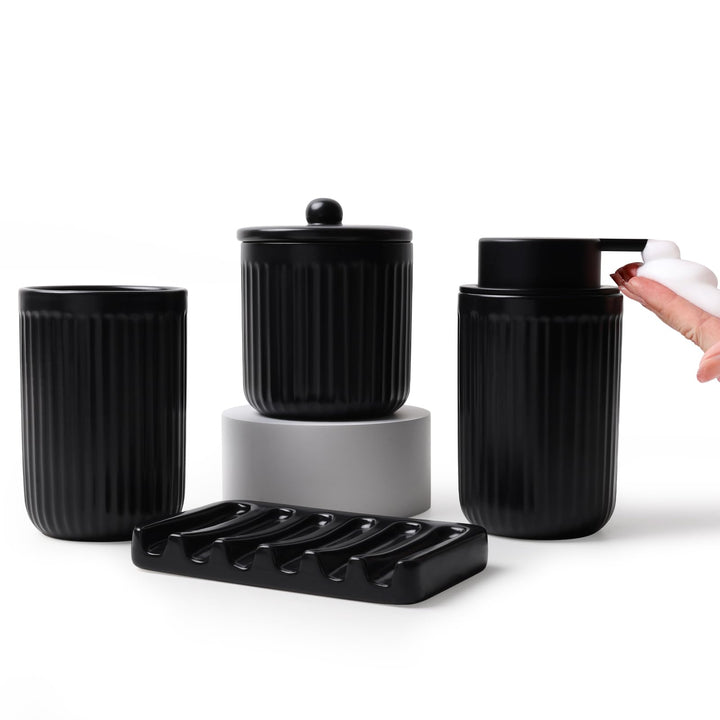 Badezimmer Set UMLACA, Badezimmer Organizer Keramik 4 Pcs, Enthält Seifenspender, Zahnputzbecher, Se