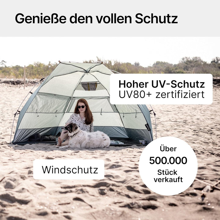 qeedo Quick Bay Strandmuschel für 2 Personen mit UV-Schutz 80+ und 360° Panorama View - leichtes Str