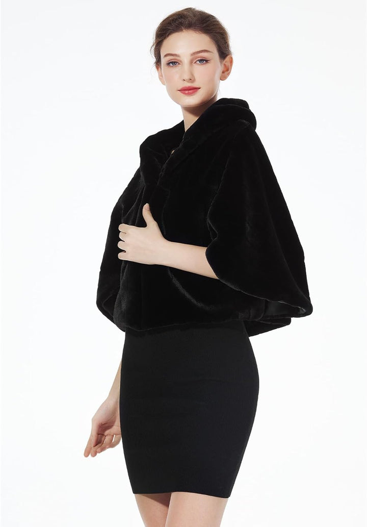 BEAUTELICATE Kunstpelz Bolero Schal Stola Pelz Cape Damen Braut Elfenbein Brautschal Brautjacke fur