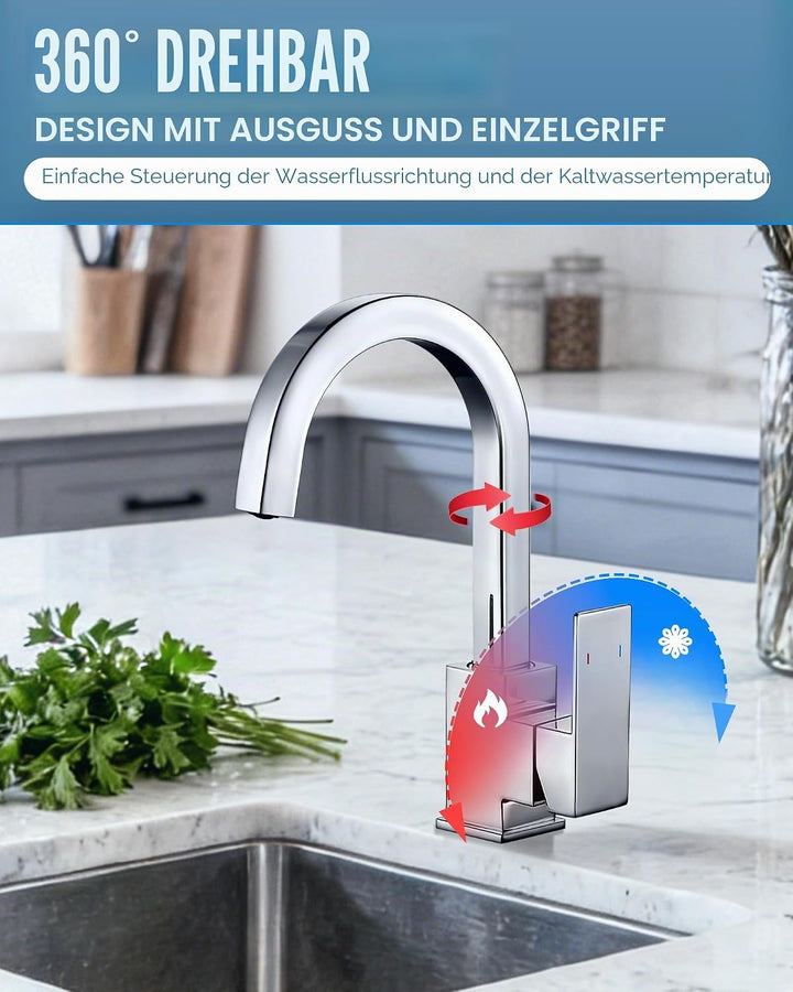 Waschbeckenarmatur 360° schwenkbar Einhebelmischer Spültischarmatur Hochwertiger Edelstahl Wasserhah