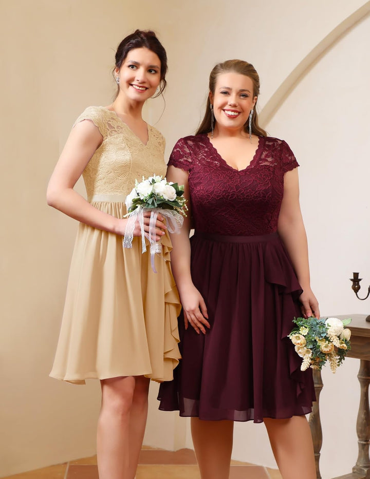 Wedtrend Cocktailkleid Damen Knielang Abendkleid Elegant für Hochzeit Elegant A Linie Rüschenkleid C