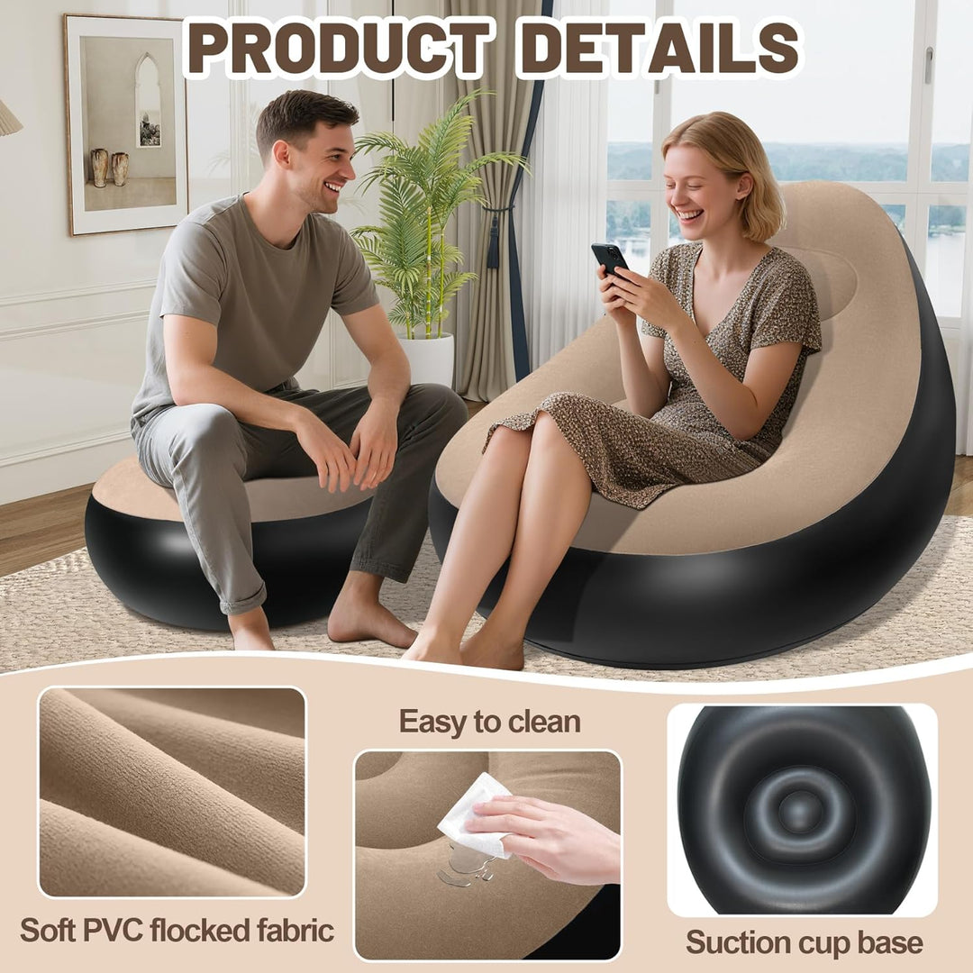 AearKing Aufblasbares Sofa mit Fusshocker, Aufblasbarer Sessel, Wasserdichtes Luftsofa Aufblasbares,