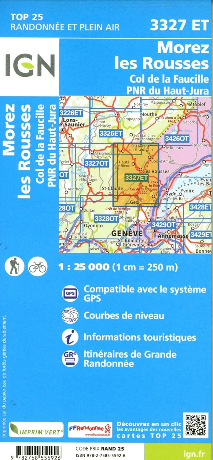 3327ET Morez.les Rousses.Col de la Faucille.PNR du Haut Jura: 1:25000 (TOP 25), Karte