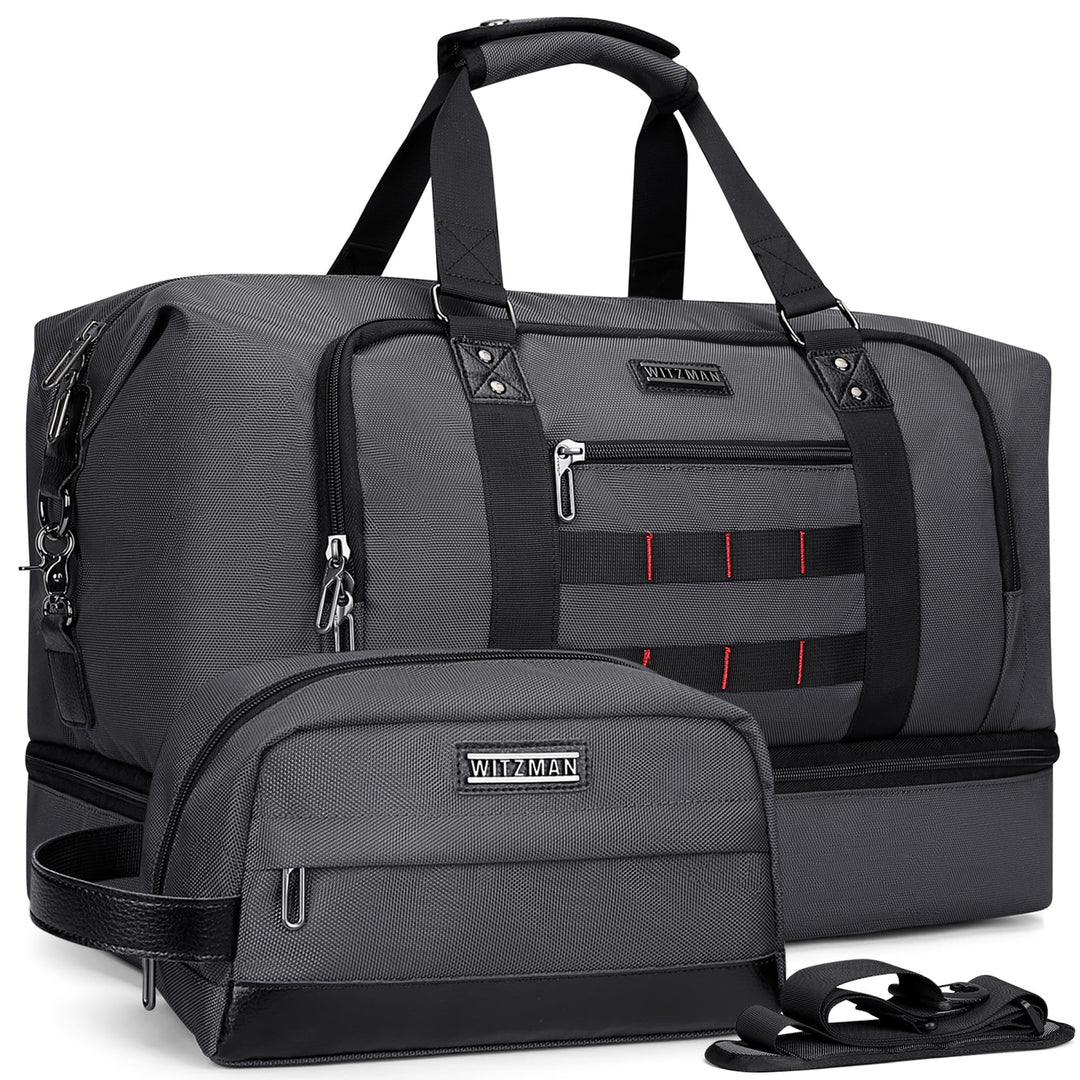 WITZMAN Reisetasche Herren 55L Nylon Weekender Duffle Bag mit Kulturbeutel | Mehrere Taschen mit Sch