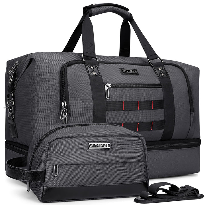 WITZMAN Reisetasche Herren 55L Nylon Weekender Duffle Bag mit Kulturbeutel | Mehrere Taschen mit Sch