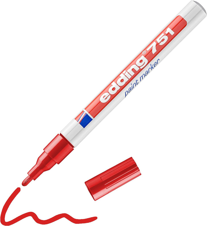 edding 751 Lackmarker - rot - 10 Stifte - Rundspitze 1-2 mm - Lackstift zur Markierung und Beschrift