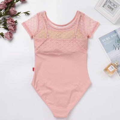 FYMNSI Damen Ballettanzug Gepolstert Ballettbody Tanz Body Gymnastikanzug Trikot Kurzarm Bodysuit XL