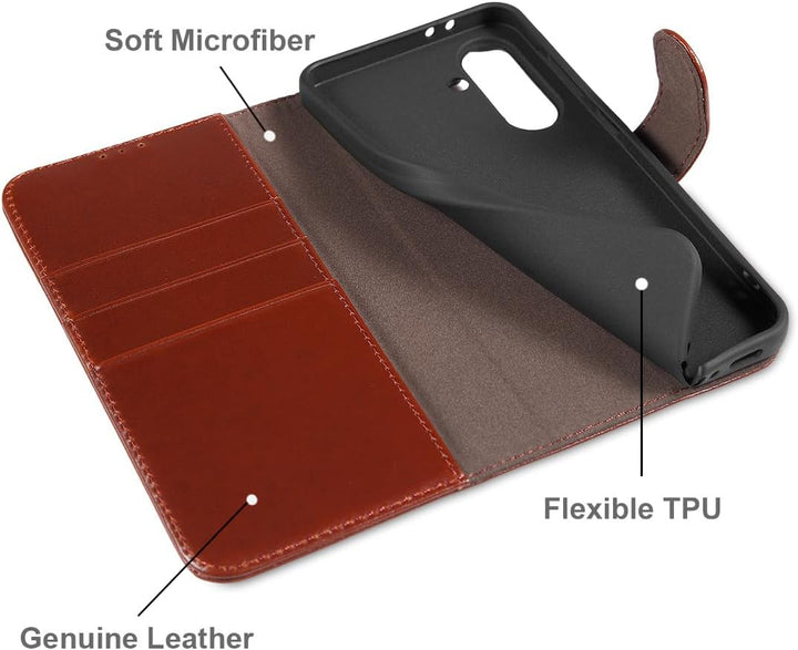 LENSUN Lederhülle für Samsung Galaxy A56, Echtleder Hülle [Echtes Leder][Kartenfach][Brieftasche] Ha