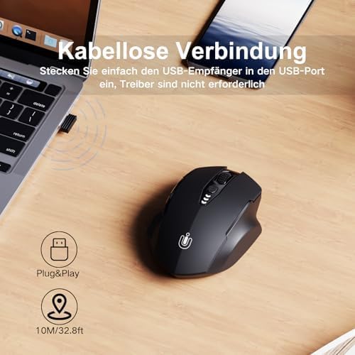 Uineer kabellose Maus, [Verbessert] Mit visueller Batterieanzeige, 2.4G USB Ergonomische Maus kabell