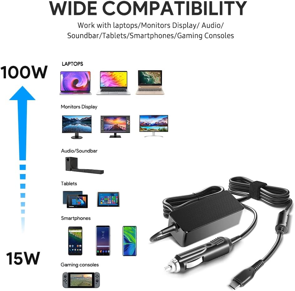 KFD 100W 96W 90W 87W 65W USB C DC 12V-24V KFZ Ladekabel Auto Ladegerät Laptop Netzteil für MacBook P