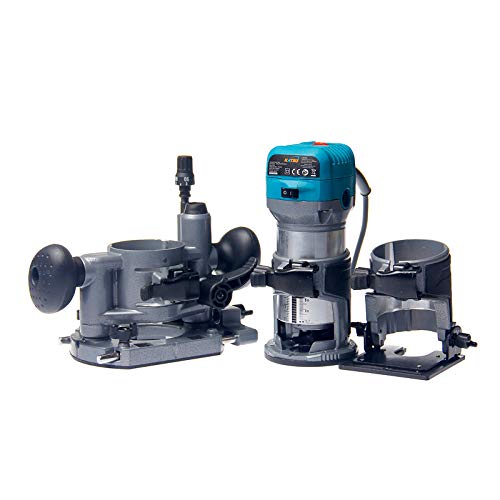 KATSU Electric Hand Holz Oberfräse Kantenfräse Set 220V 710W mit 3 Basen + 3 Spannzangen 6mm, 8mm un