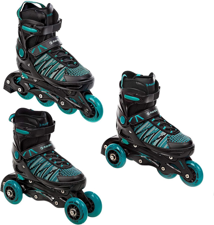 RAVEN 3in1 Inline Skates Triskates Rollschuhe Inliner für Kinder und Erwachsene verstellbar 33-36 (2