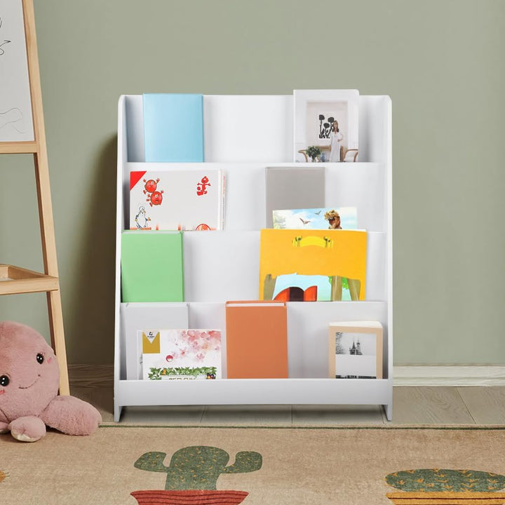 homewell Kinder Bücherregal aus Holz, 4 Fächer Bücherständer für Kinderzimmer, Bücherregal Aufbewahr