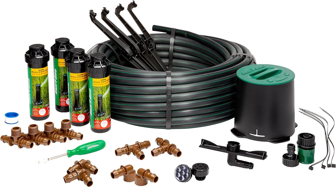 Rain Bird 32HE In-Ground Pro Rotor Pop-Up Sprinklersystem Kit mit Click-N-Go Gartenschlauchanschluss