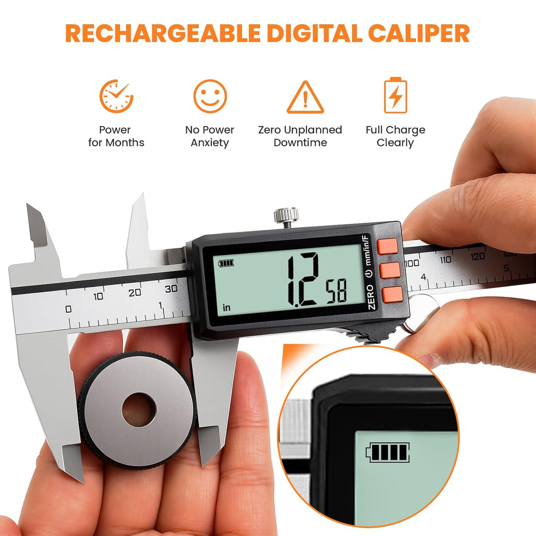 HARDELL Digital Caliper, Rechargeable Digital Caliper with Power Display, Caliper Measuring Tool wit