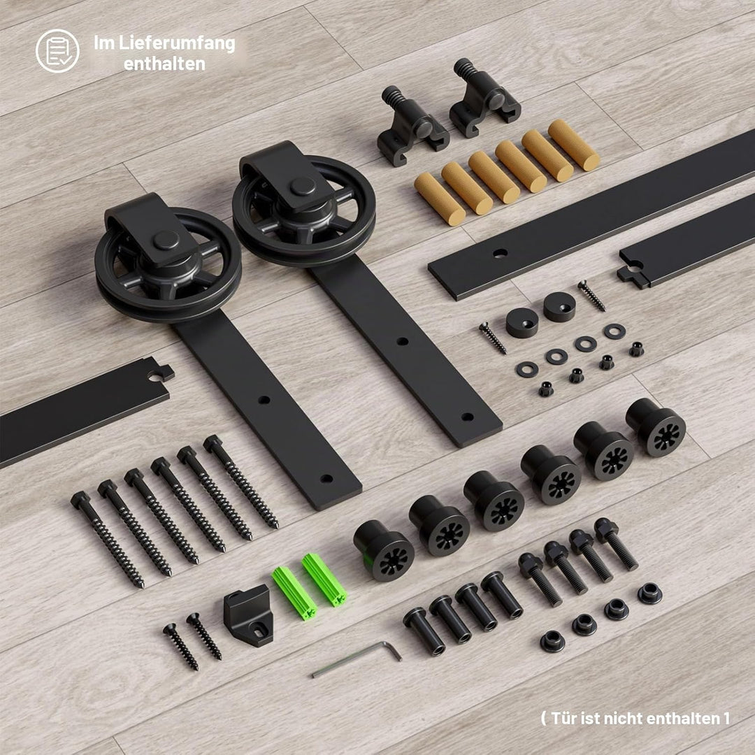 BONIKLUBA 214cm Schiebetürbeschlag-Kit 7FT Schiebetürsystem Komplettes Schienenrollen-Set J-Form Gro