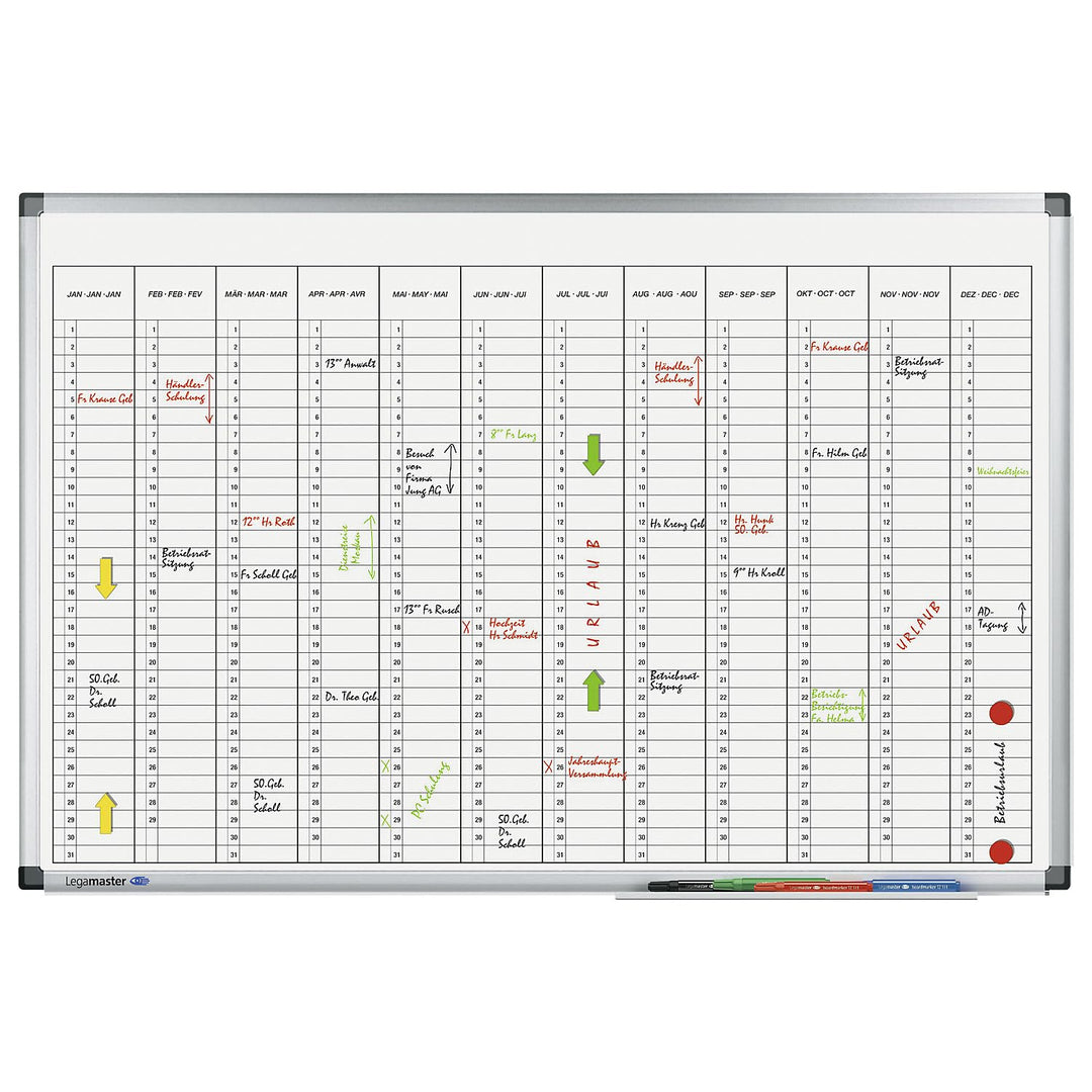 Legamaster 7-412000 Premium Jahresplaner, UV-gehärtetes Whiteboard, vertikale Jahresübersicht, 90 x