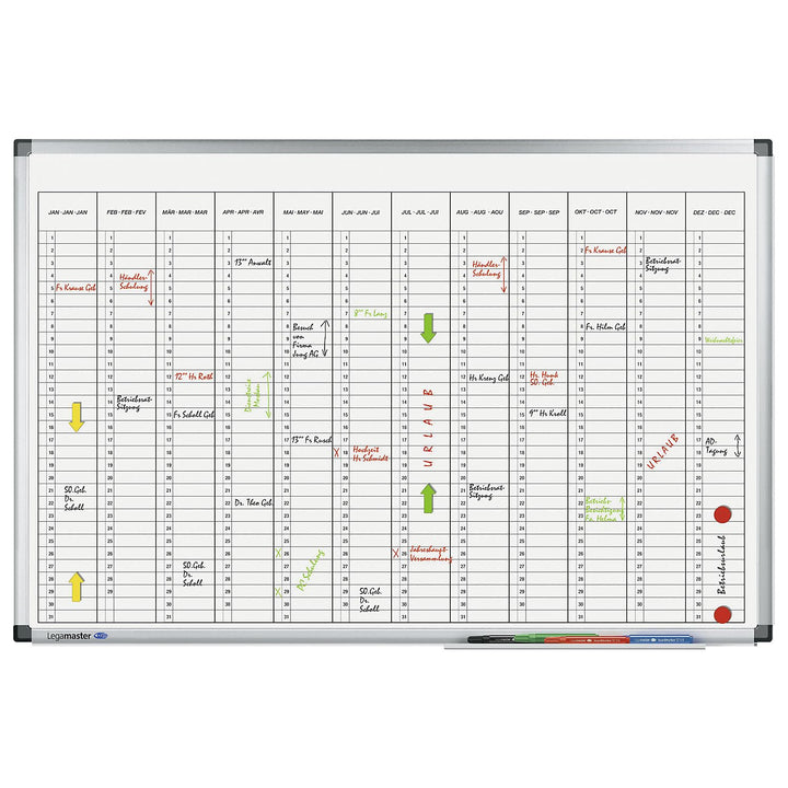 Legamaster 7-412000 Premium Jahresplaner, UV-gehärtetes Whiteboard, vertikale Jahresübersicht, 90 x