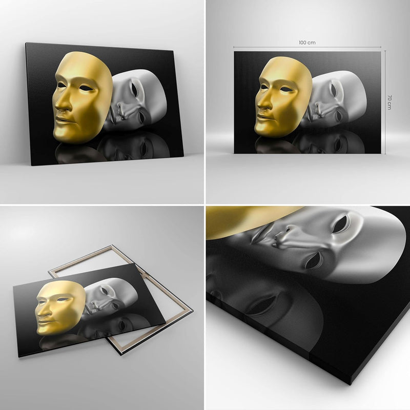 Bilder auf Leinwand 100x70cm Leinwandbild Maske Theater Bühne Schauspieler Gross Wanddeko Bild Schla