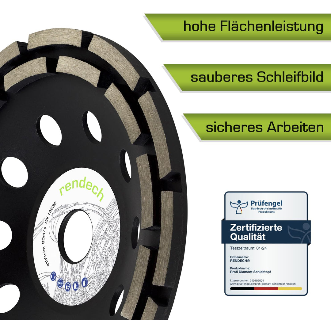 2x Profi Diamant Schleiftopf 180 mm für Beton, Stein, Fliesenkleber uvm. - Beton Schleifscheibe 180m