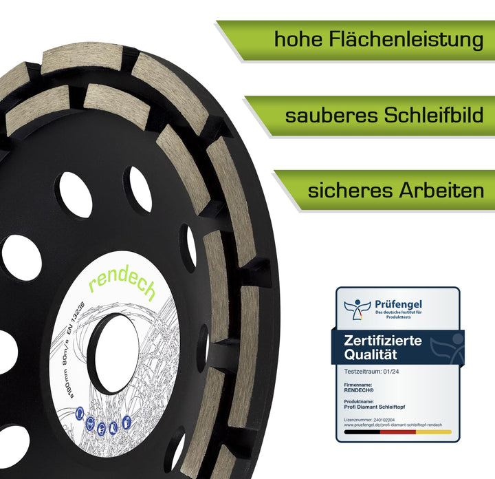 2x Profi Diamant Schleiftopf 180 mm für Beton, Stein, Fliesenkleber uvm. - Beton Schleifscheibe 180m