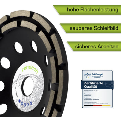 2x Profi Diamant Schleiftopf 180 mm für Beton, Stein, Fliesenkleber uvm. - Beton Schleifscheibe 180m