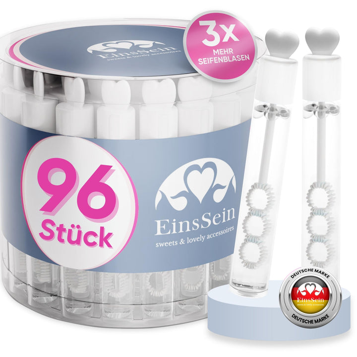 Seifenblasen Hochzeit Lovegläschen 96 Stück weiss | 3 Pustelöcher mit Herzgriff | Mini Wedding Bubbl