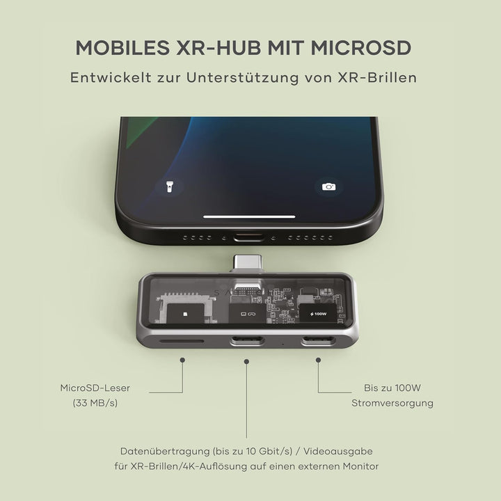SATECHI 3-in-1 USB-C Hub, 100W PD Ladefunktion, 10-Gbit/s Datenanschluss, 4K mit 60Hz-Videoausgang &