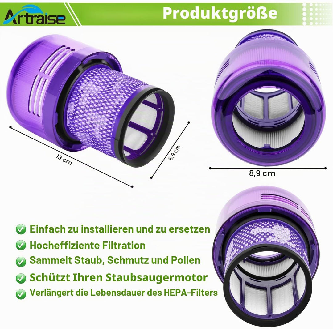 Artraise V11 V15 Filter für Dyson, 3 Stück Waschbar Ersatzfilter für Dyson V11 V15 SV14 SV22 Absolut