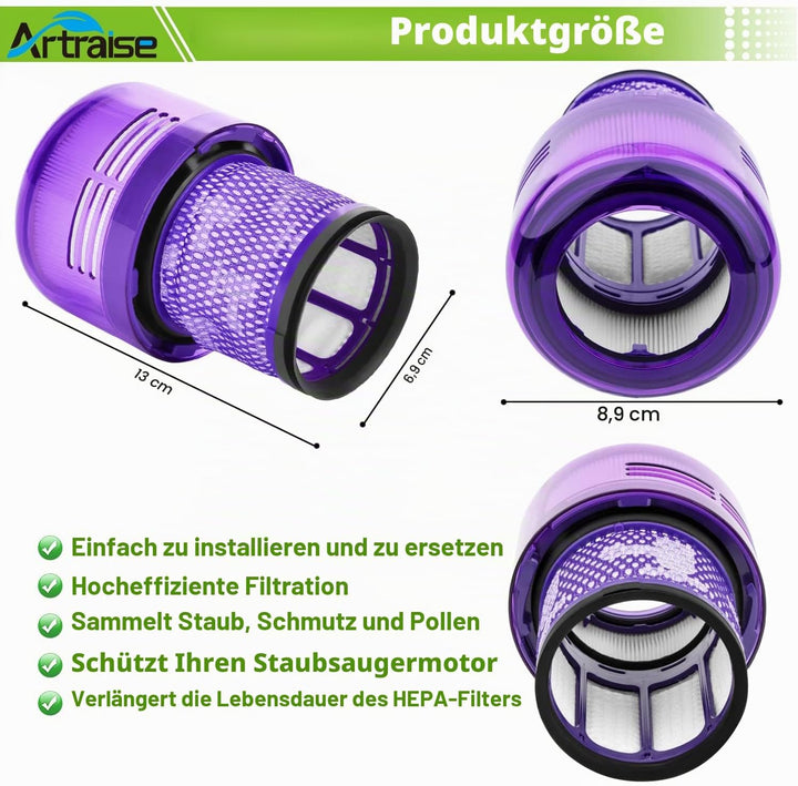 Artraise V11 V15 Filter für Dyson, 3 Stück Waschbar Ersatzfilter für Dyson V11 V15 SV14 SV22 Absolut
