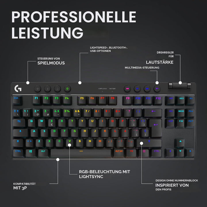 Logitech G Pro X TkL Lightspeed Kabellose Gaming-Tastatur - Schwarz - ESP - Tactile