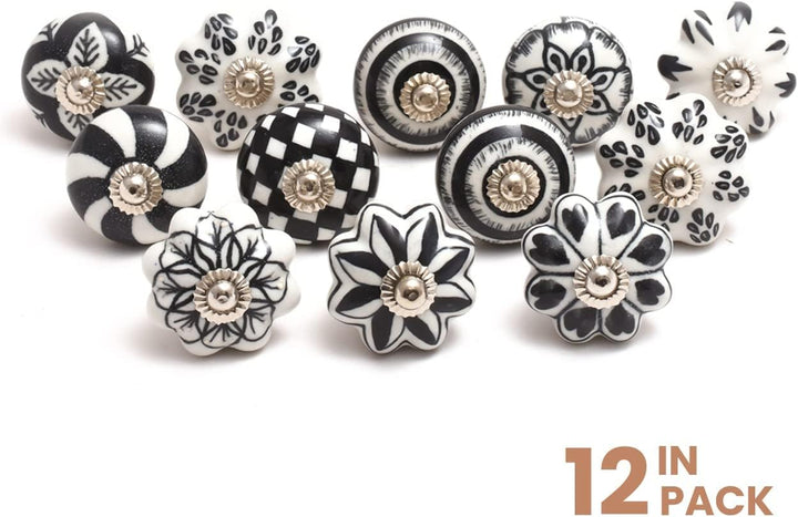 The Boho Street Handgefertigte Keramik-Mehrzweckknöpfe Keramik-Türgriffe im Set-Sortiment (12, Black