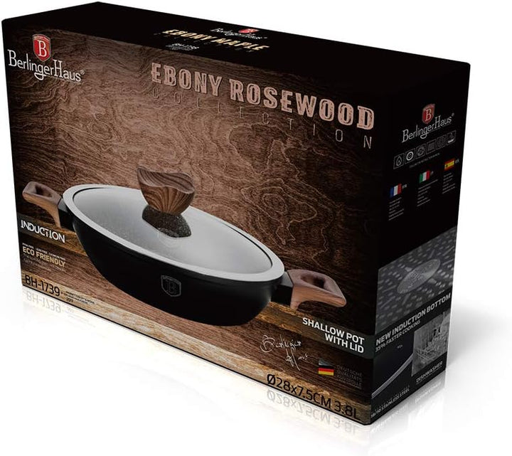 Berlinger Haus Ebony Rosewood Collection Shallow Pfanne mit Deckel, 28 cm BH/1739 Rosewood Edelstahl