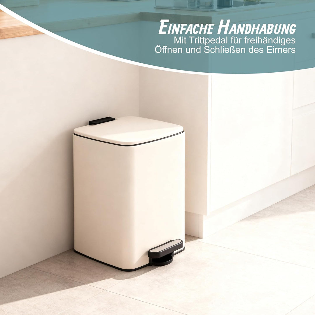 Relaxdays Mülleimer Küche, 12 Liter, Absenkautomatik, entnehmbarer Inneneimer, Mattes Metall, eckige
