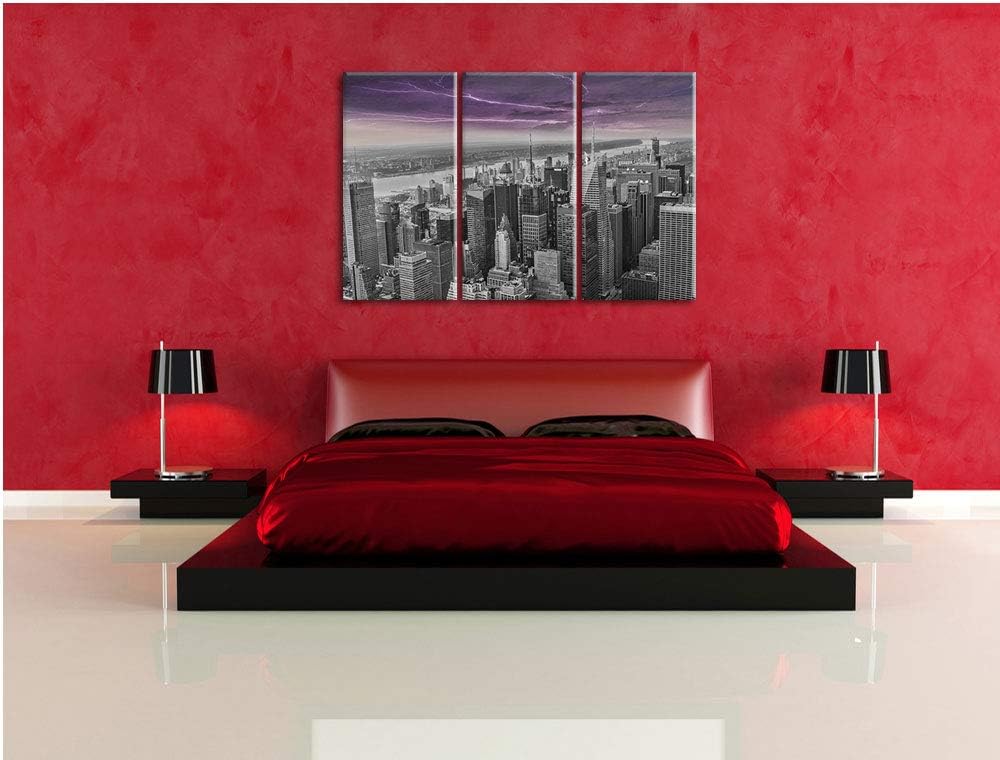 Skyline New York unter Gewitterhimmel schwarz/weiss 3-Teiler Leinwandbild 120x80 Bild auf Leinwand,