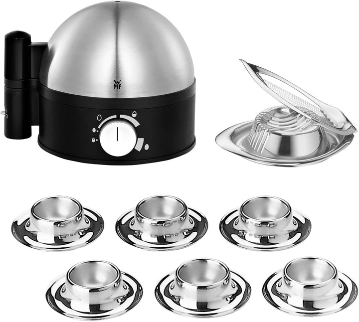 WMF Eierkocher-Set 6-teilig, Cromargan Edelstahl Rostfrei 18/10, Silber, Eierbecher, Eierschneider,