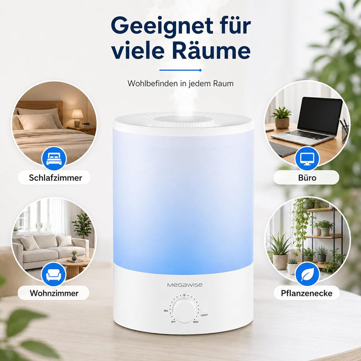 H1-XIT (Weiss) MEGAWISE 3.5L Kühlnebel Luftbefeuchter mit Top Refill, grosse Kapazität, einfach sich