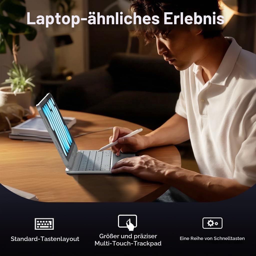 doqo iPad mini 7 A17 Pro &amp; Mini 6 Tastatur Hülle mit Trackpad,360° drehbar | Laptop-ähnliches Tippge