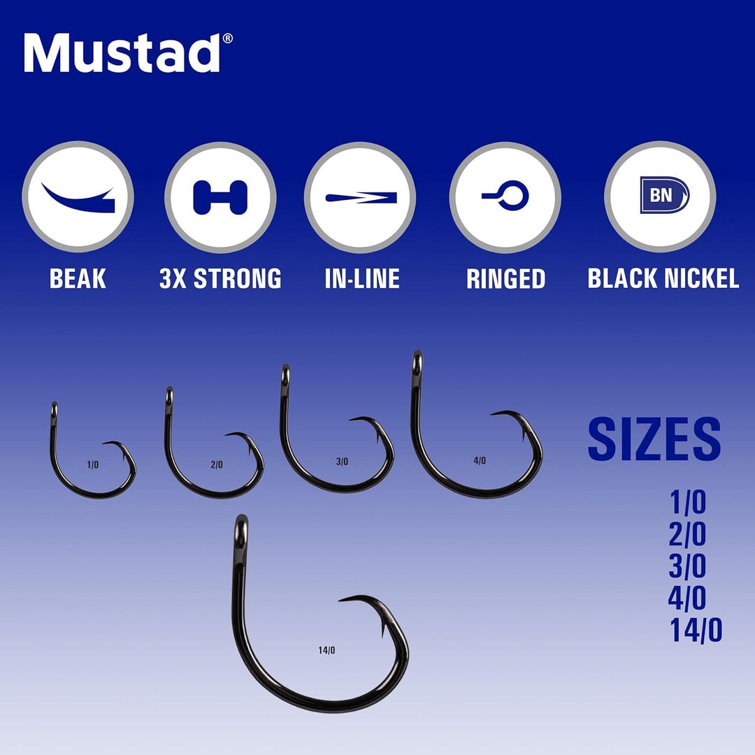 Mustad Demon Perfect Circle Haken, in-line Schwarz Nickel 8/0 3x stark, Schwarz Nickel 8/0 3x stark