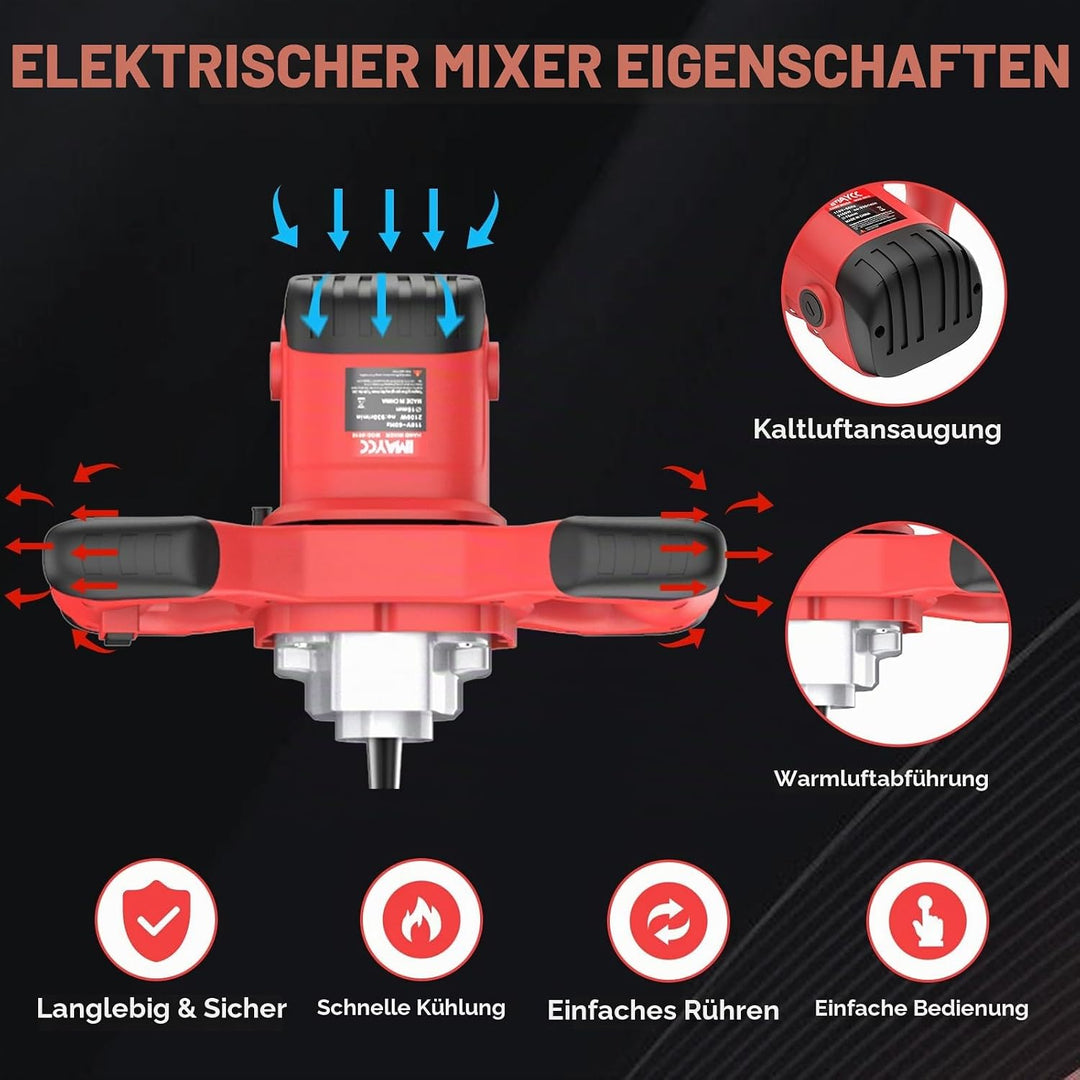 IMAYCC 2100W Mörtelrührer Elektrischer Betonmischer,Rührwerk Beton Mit 6-Gang- Drehzahlregulierung,Q