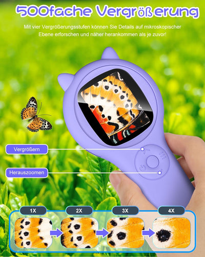 Mikroskop für Kinder, Vankarr Handheld Handy-Mikroskop 2,0" IPS-Bildschirm 500X Digitales Mikroskop,