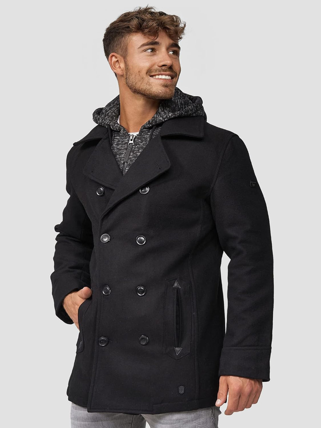 Indicode Herren Cliff Kurzmantel mit Stehkragen | Wollmantel Herrenmantel Mantel S Schwarz, S Schwar
