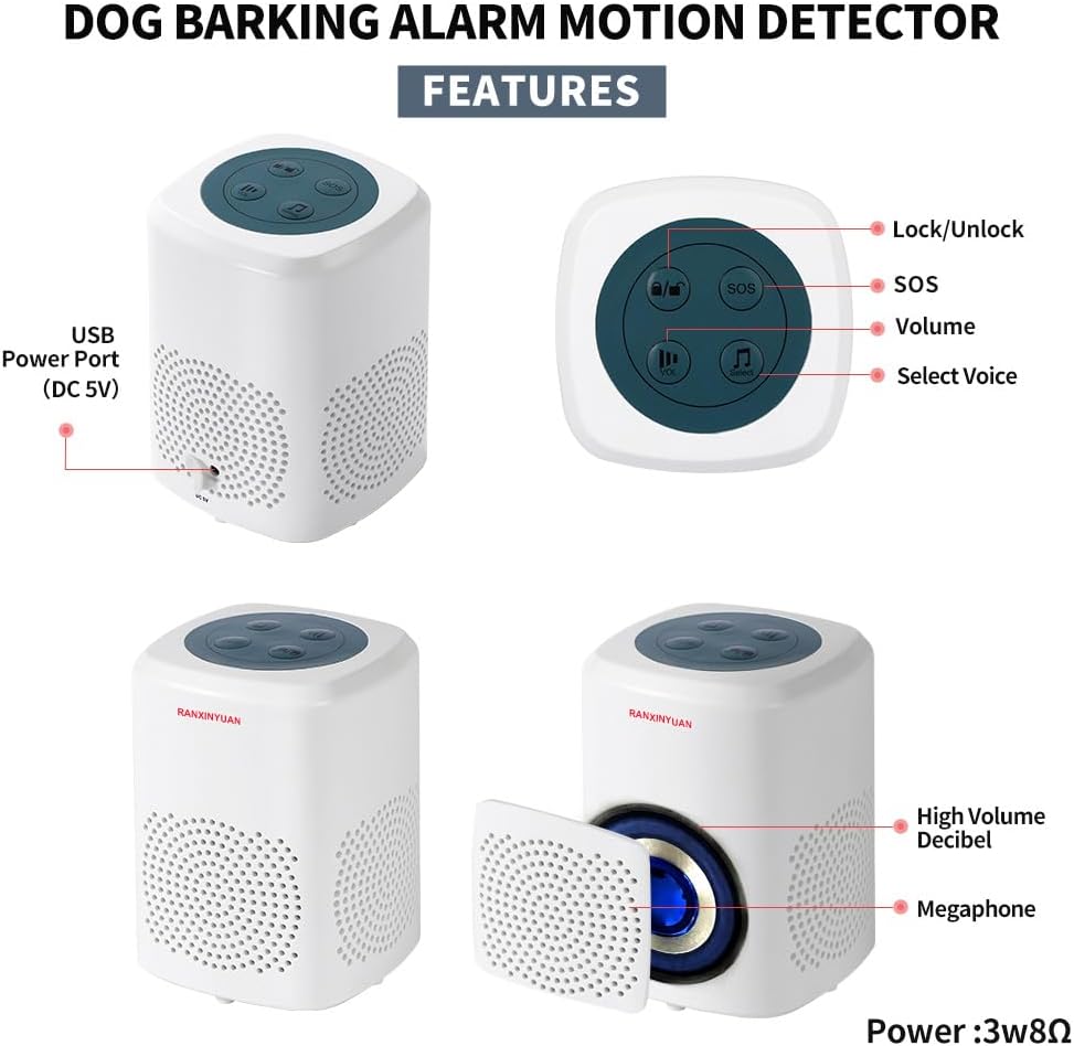 RANXINYUAN Barking Dog Bewegungsmelder-Pir Menschlicher Körper Hund Bellen Alarm Realistisch Kabello