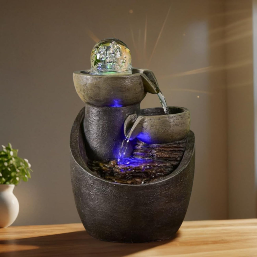 Innenbrunnen Kaskaden Glas Wasserwassereffekt Natursteinlicht LED Bunte LED, Tischbrunnen, aussergew