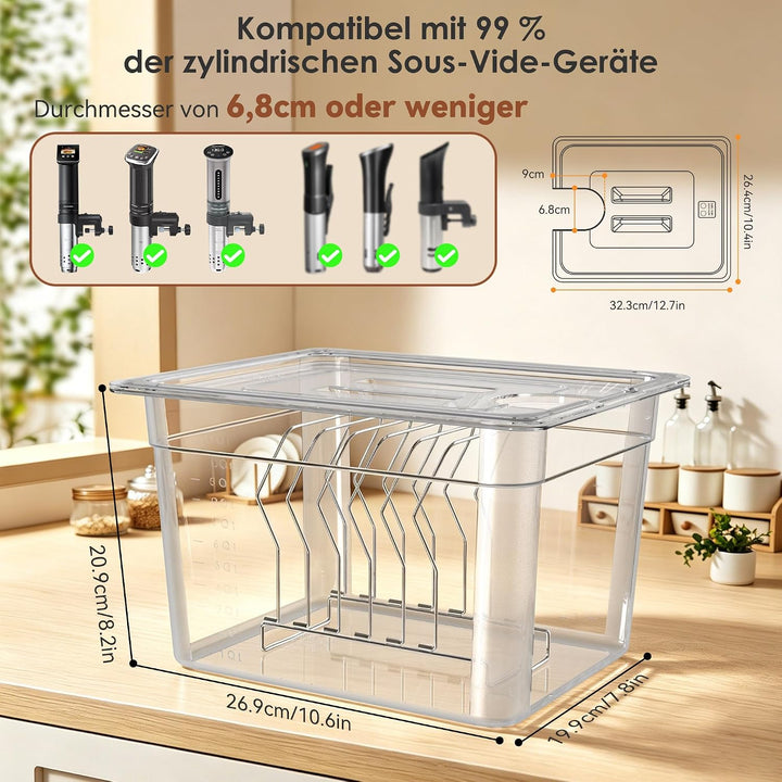 KitchenBoss Sous Vide Behälter mit Deckel, Edelstahl Rost, Isolierhülle 11L